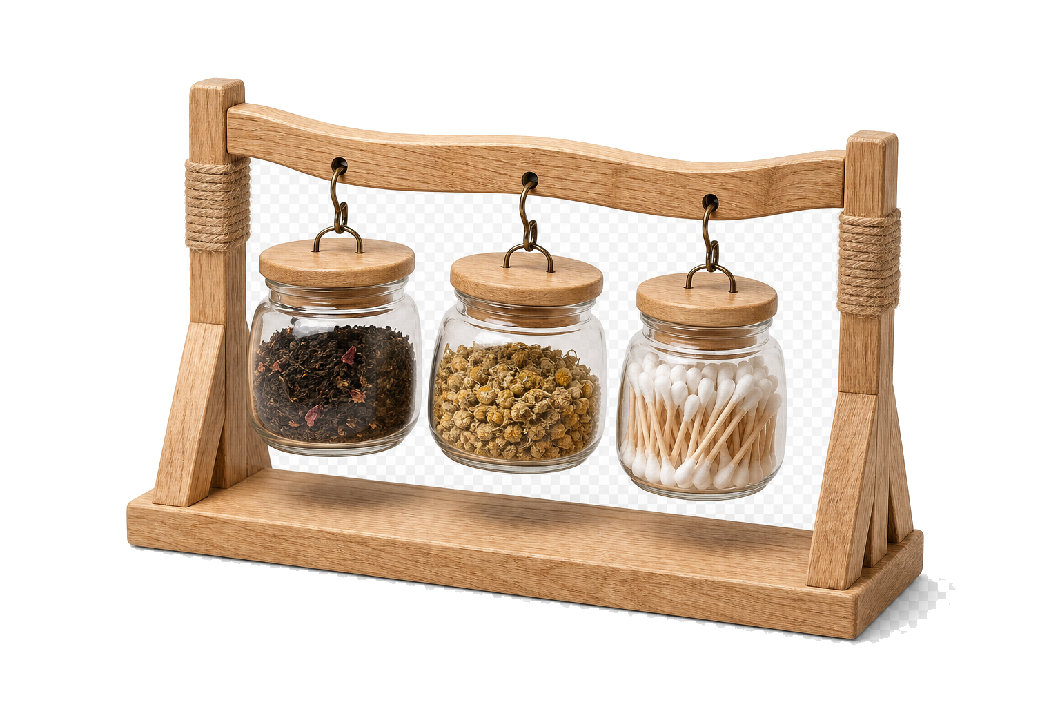 Bridge-Design Glass Jar Trio with Wood Stand