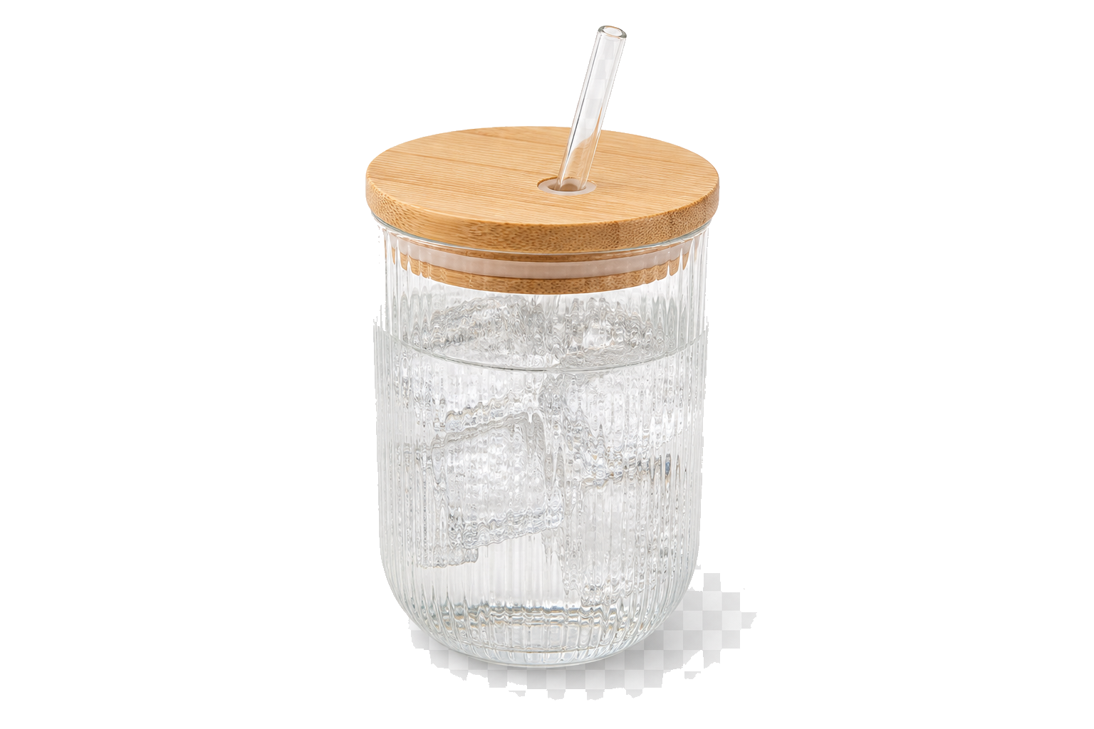 Ribbed Glass Tumbler with Bamboo Lid & Straw