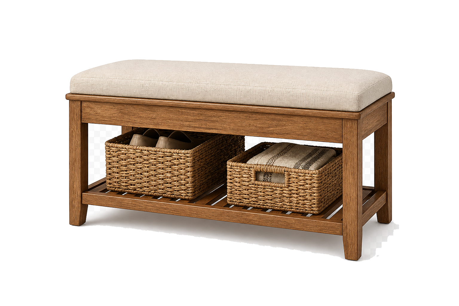 Solid Wood Shoe Bench with Cushion